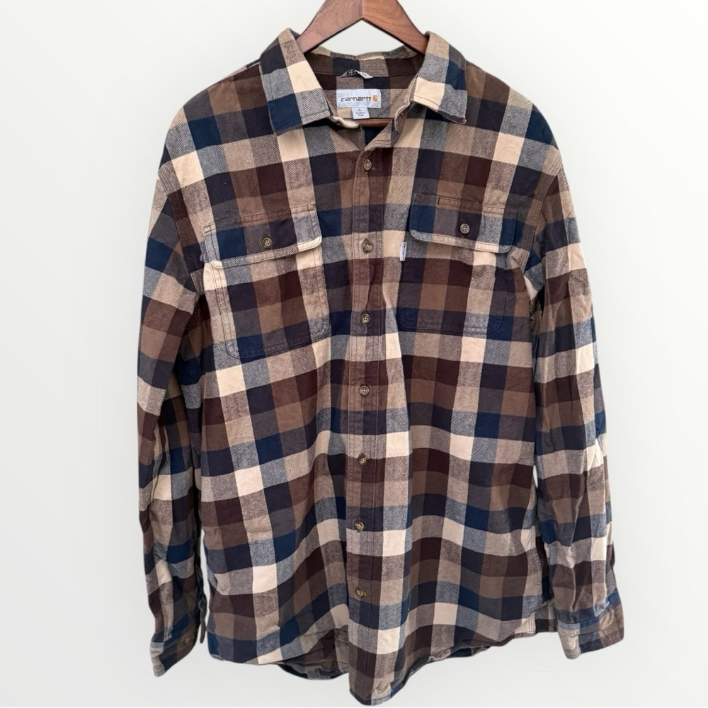 Carhartt Men's Regular Fit Heavyweight Long Sleeve Flannel Plaid Shirt in Brown